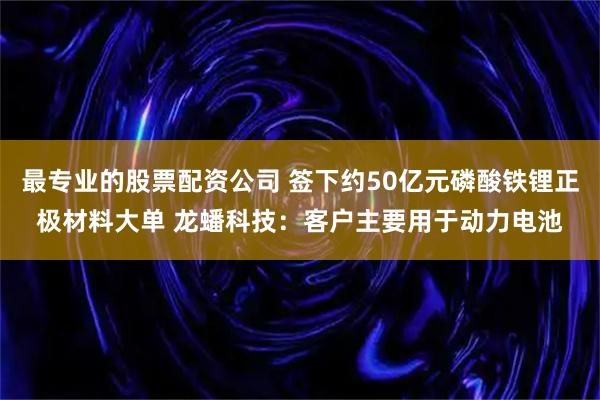 最专业的股票配资公司 签下约50亿元磷酸铁锂正极材料大单 龙蟠科技：客户主要用于动力电池